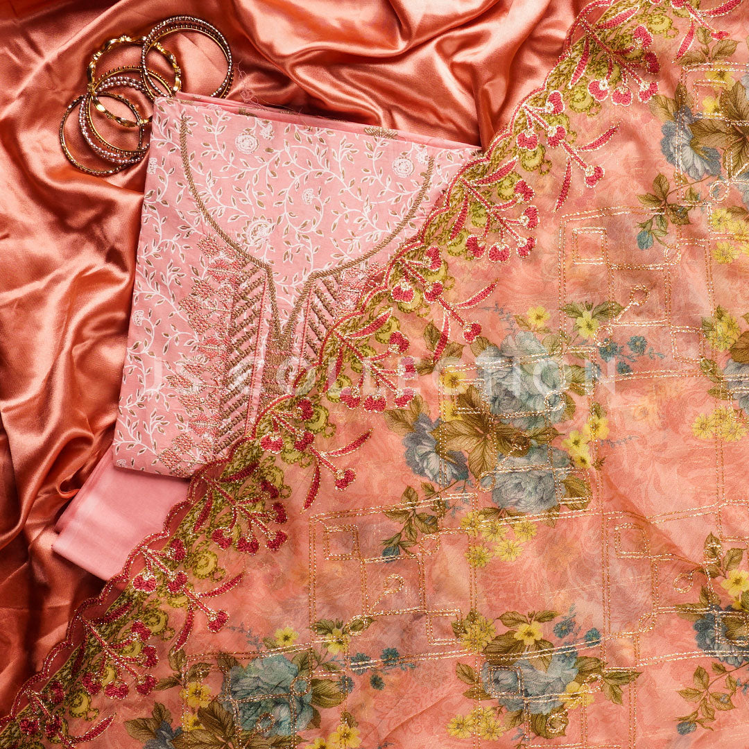 3 Pc Lawn Embroidered Chiffon Dupatta Cutwork Un-stitched-UN2161