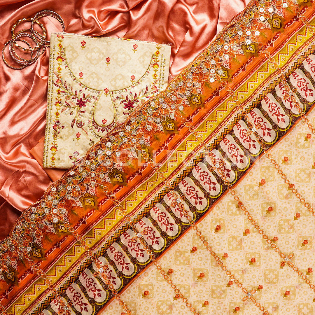 3 Pc Lawn Embroidered Chiffon Dupatta Cutwork Un-stitched-UN2160
