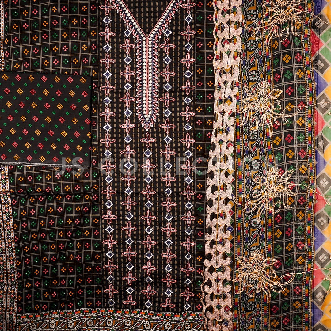 3 Pc Lawn Embroidered Chiffon Dupatta Cutwork Un-stitched-UN2283a