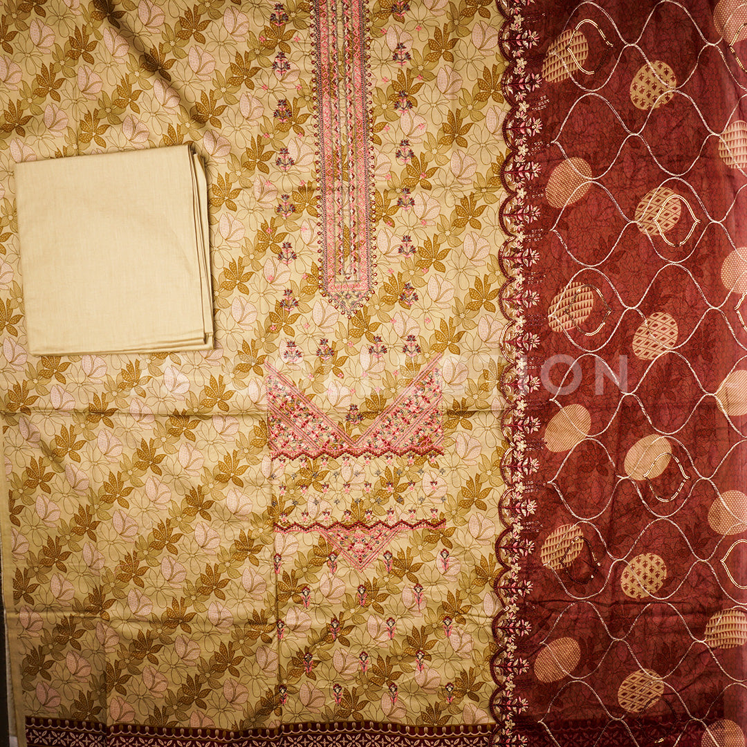 3 Pc Lawn Embroidered Chiffon Dupatta Cutwork Un-stitched-UN2296a