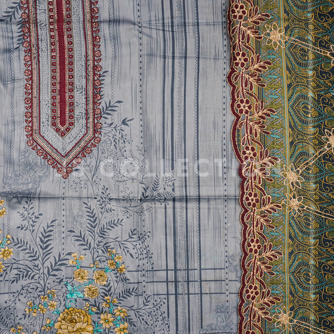 3 Pc Lawn Embroidered Chiffon Dupatta Cutwork Un-stitched-UN2285c