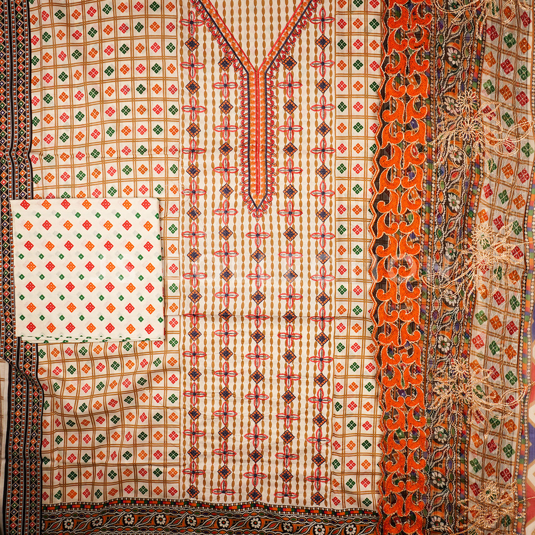 3 Pc Lawn Embroidered Chiffon Dupatta Cutwork Un-stitched-UN2283b