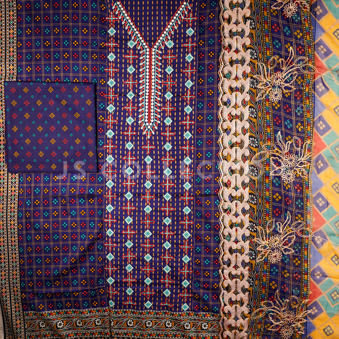 3 Pc Lawn Embroidered Chiffon Dupatta Cutwork Un-stitched-UN2283c