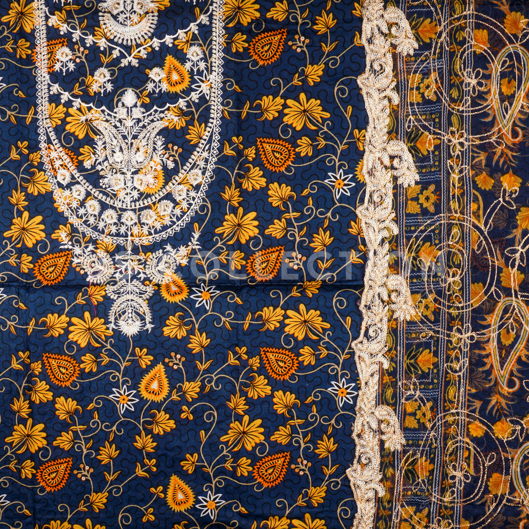 3 Pc Lawn Embroidered Chiffon Dupatta Cutwork Un-stitched-UN2286a