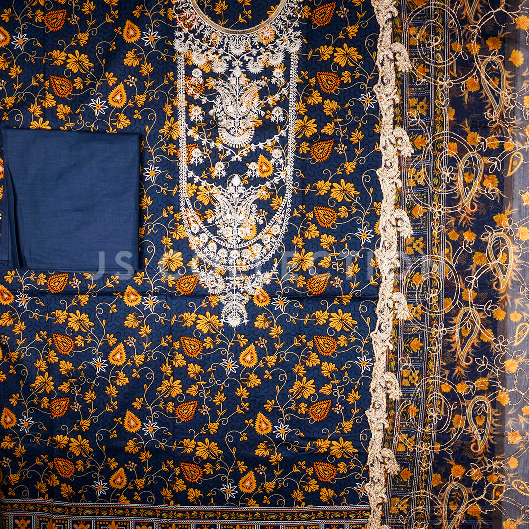 3 Pc Lawn Embroidered Chiffon Dupatta Cutwork Un-stitched-UN2286a