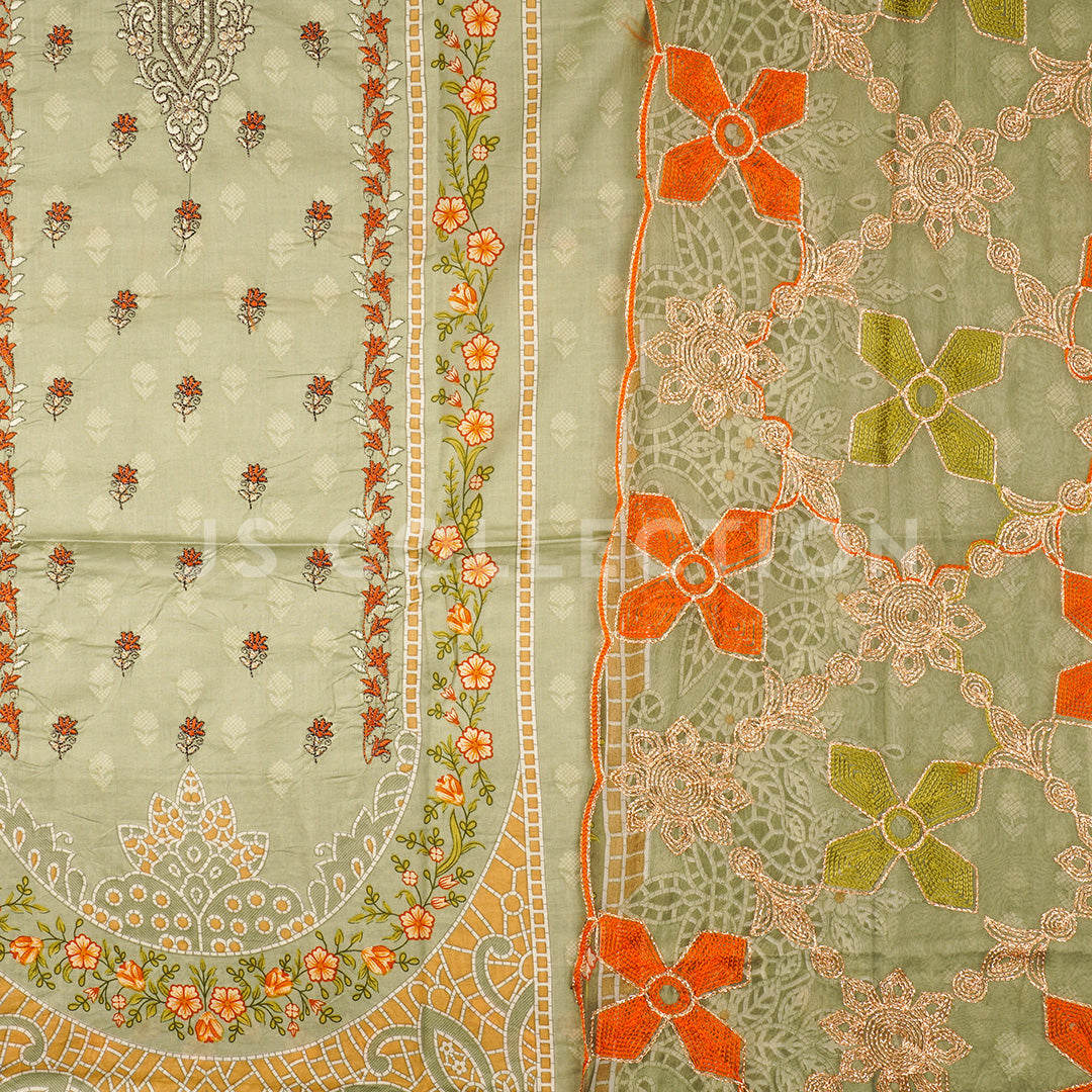 3 Pc Lawn Embroidered Chiffon Dupatta Cutwork Un-stitched-UN2284a
