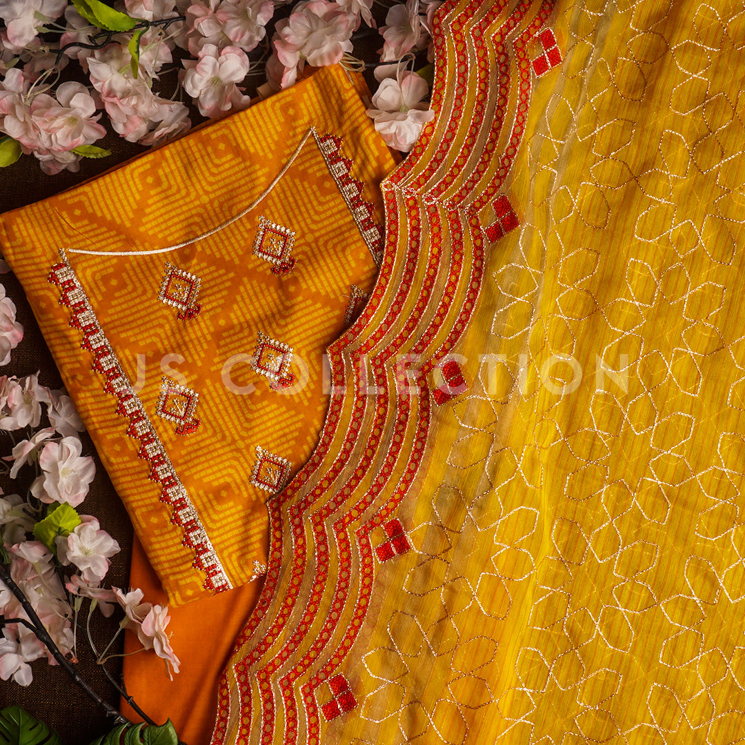 3 Pc Lawn Embroidered Chiffon Dupatta Cutwork Un-stitched-UN2113