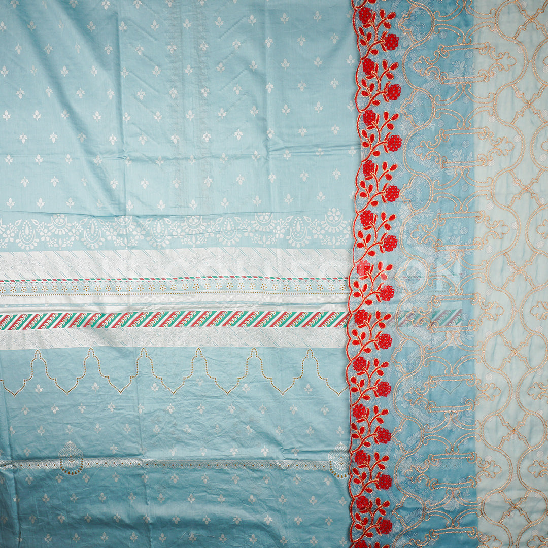3 Pc Lawn Embroidered Chiffon Dupatta Cutwork Un-stitched-UN2280b