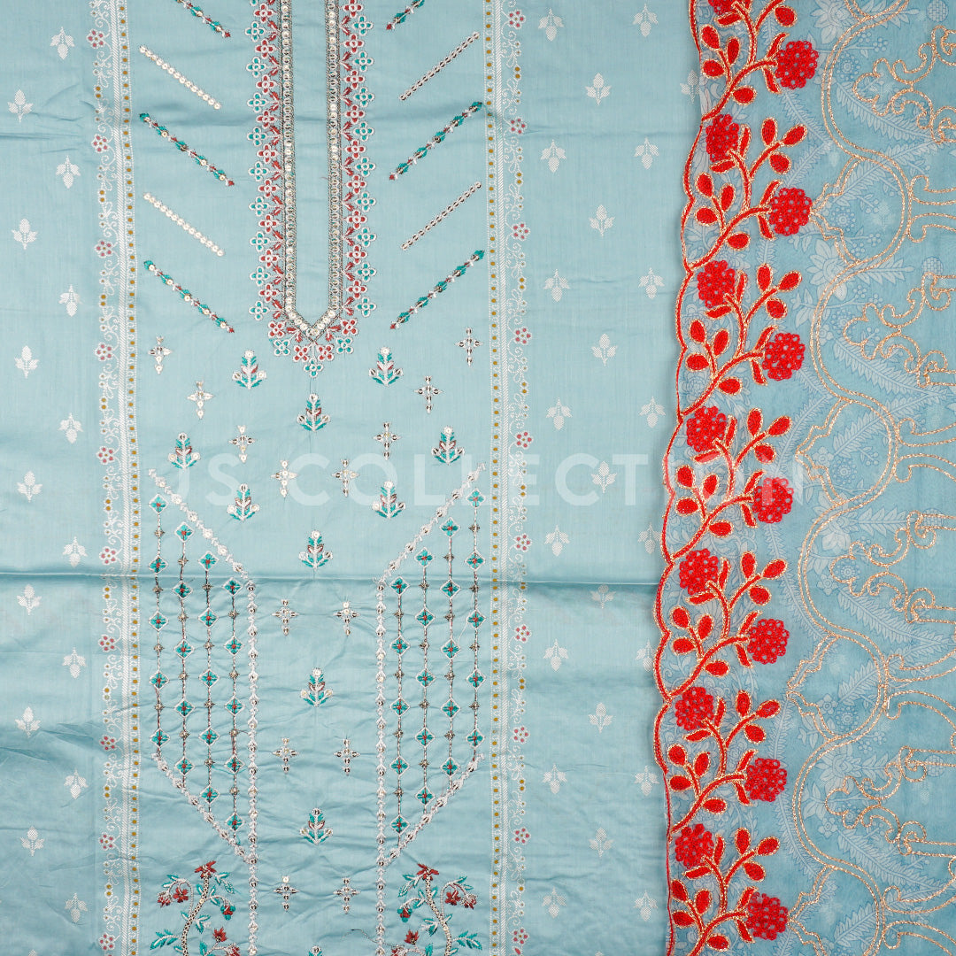 3 Pc Lawn Embroidered Chiffon Dupatta Cutwork Un-stitched-UN2280b