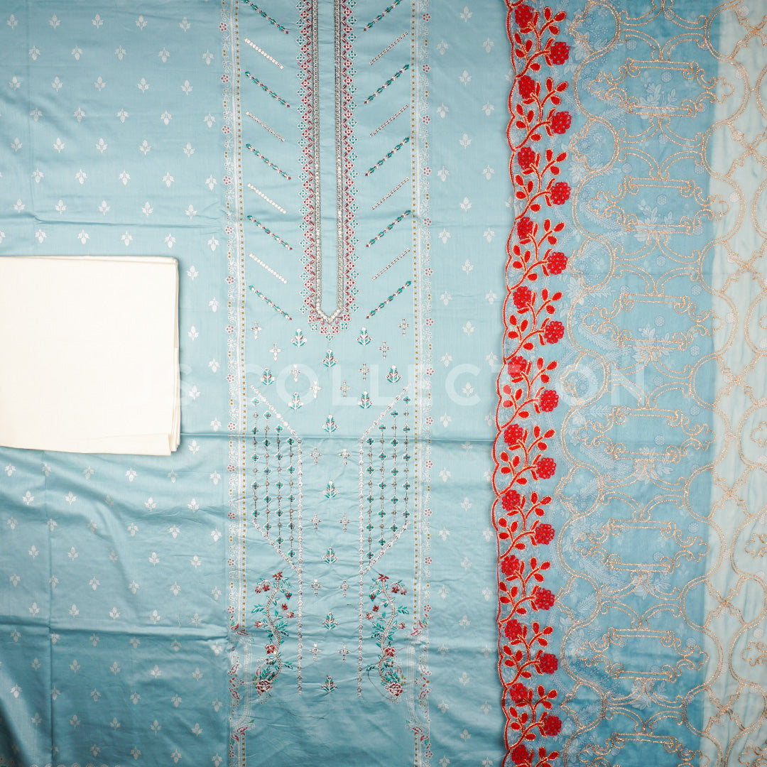 3 Pc Lawn Embroidered Chiffon Dupatta Cutwork Un-stitched-UN2280b