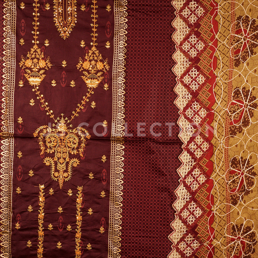 3 Pc Lawn Embroidered Chiffon Dupatta Cutwork Un-stitched-UN2289b