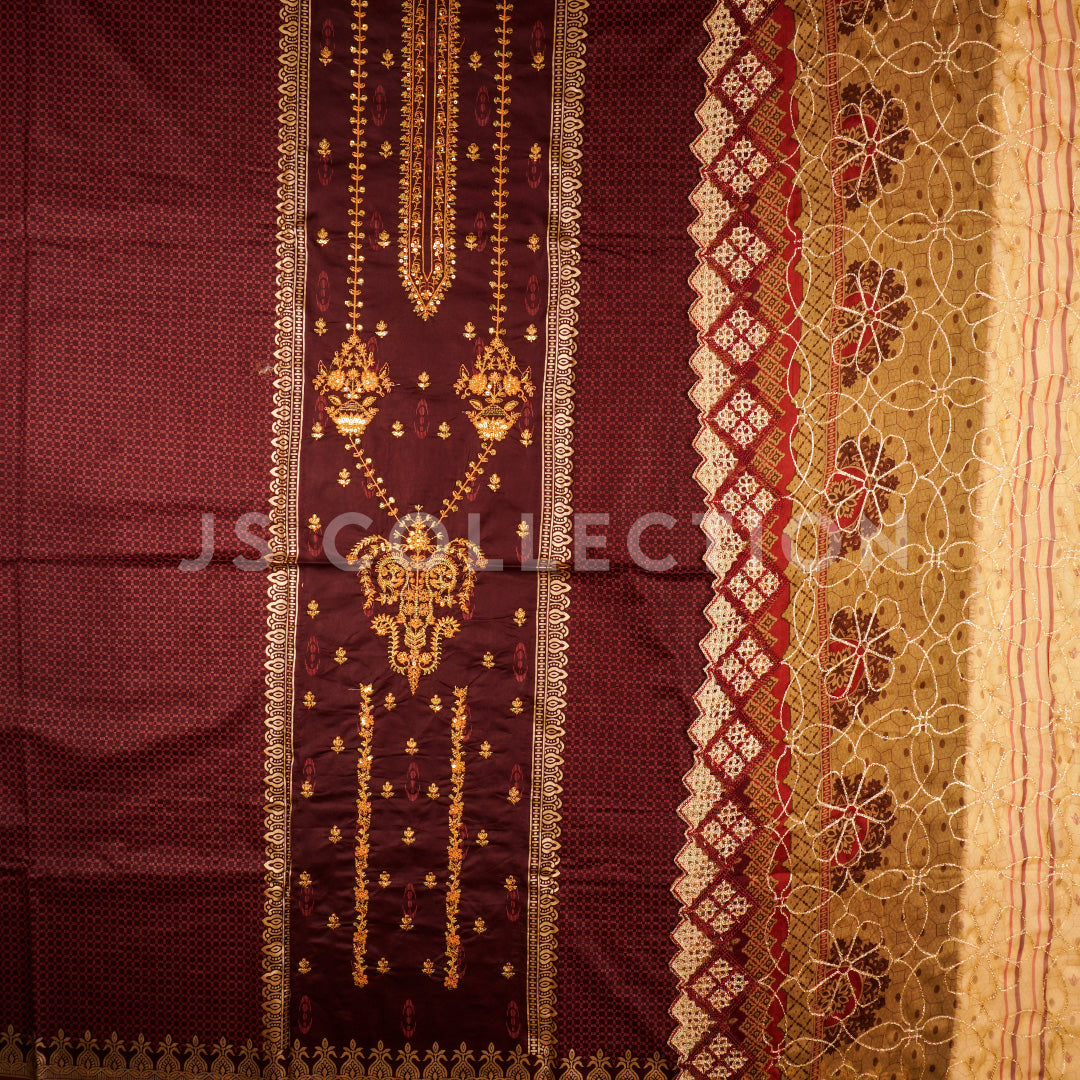 3 Pc Lawn Embroidered Chiffon Dupatta Cutwork Un-stitched-UN2289b