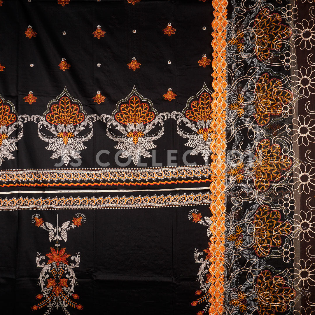 3 Pc Lawn Embroidered Chiffon Dupatta Cutwork Un-stitched-UN2243