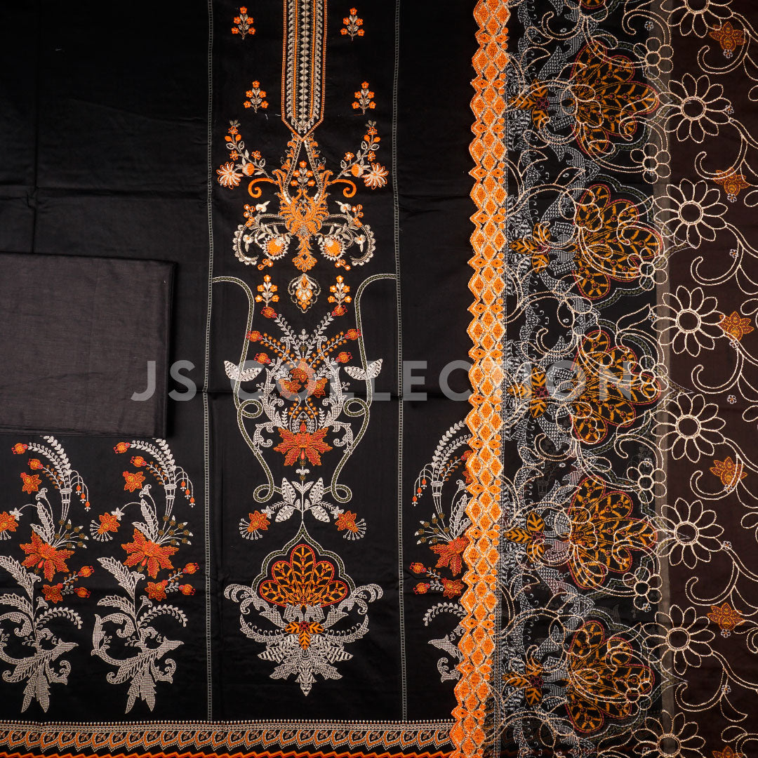 3 Pc Lawn Embroidered Chiffon Dupatta Cutwork Un-stitched-UN2243