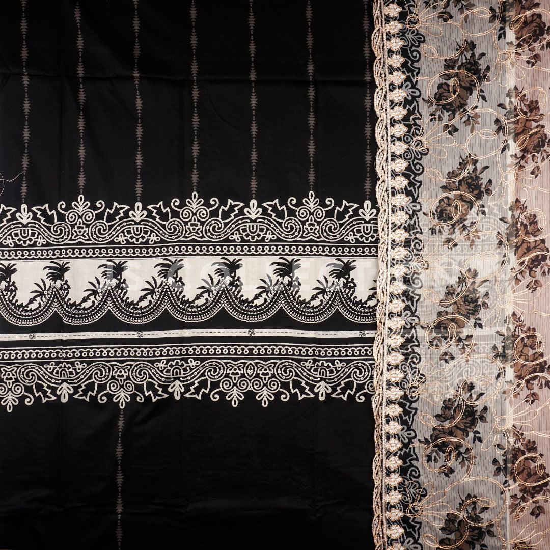 3 Pc Lawn Embroidered Chiffon Dupatta Cutwork Un-stitched-UN2238