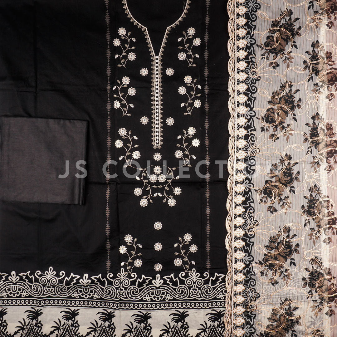 3 Pc Lawn Embroidered Chiffon Dupatta Cutwork Un-stitched-UN2238