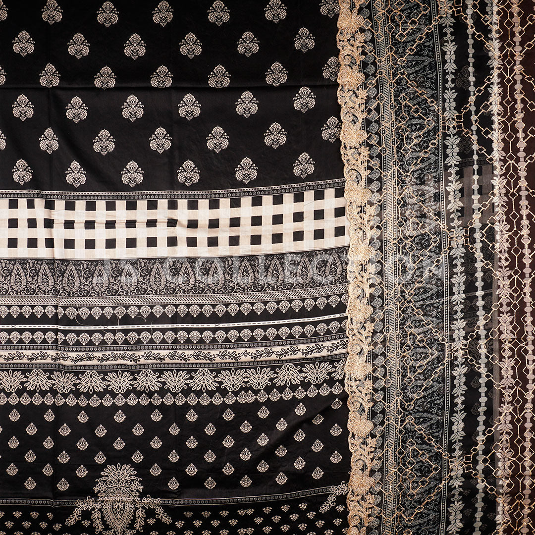 3 Pc Lawn Embroidered Chiffon Dupatta Cutwork Un-stitched-UN2235