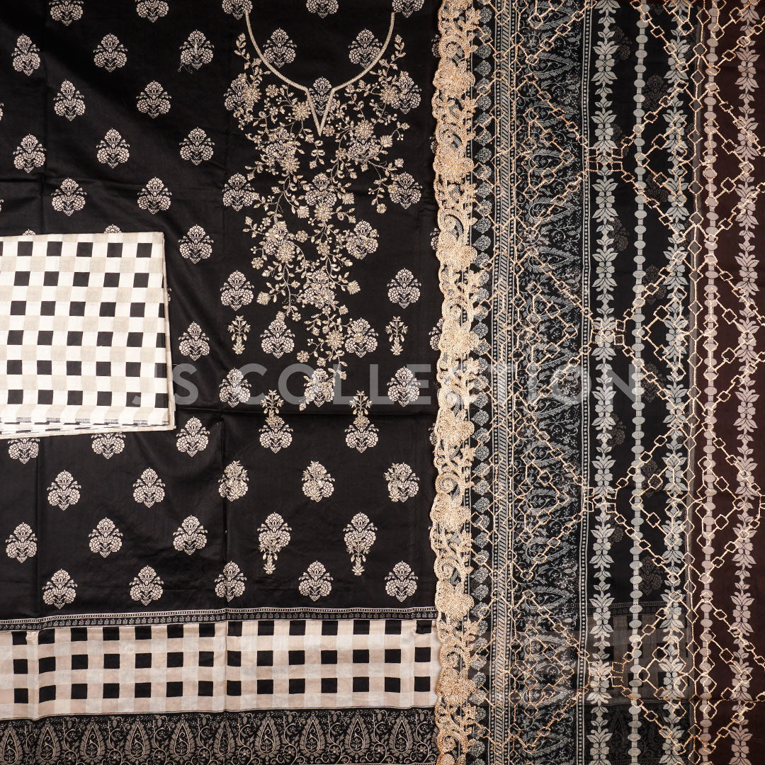 3 Pc Lawn Embroidered Chiffon Dupatta Cutwork Un-stitched-UN2235
