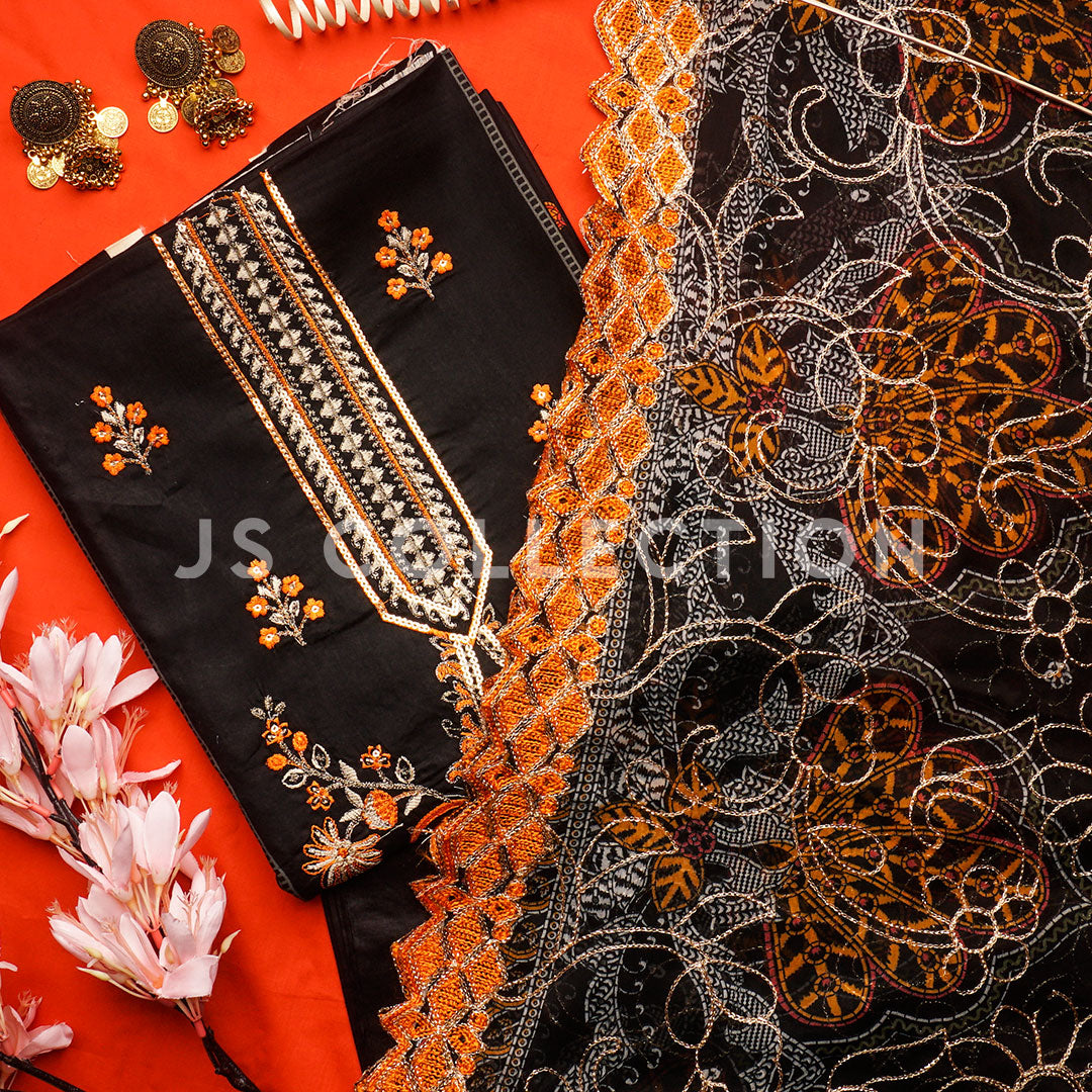 3 Pc Lawn Embroidered Chiffon Dupatta Cutwork Un-stitched-UN2243
