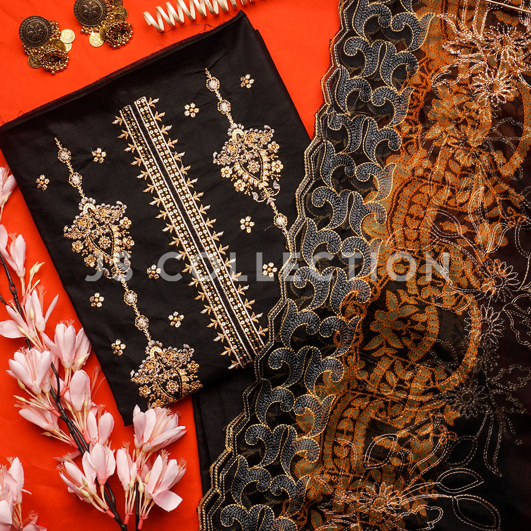 3 Pc Lawn Embroidered Chiffon Dupatta Cutwork Un-stitched-UN2241