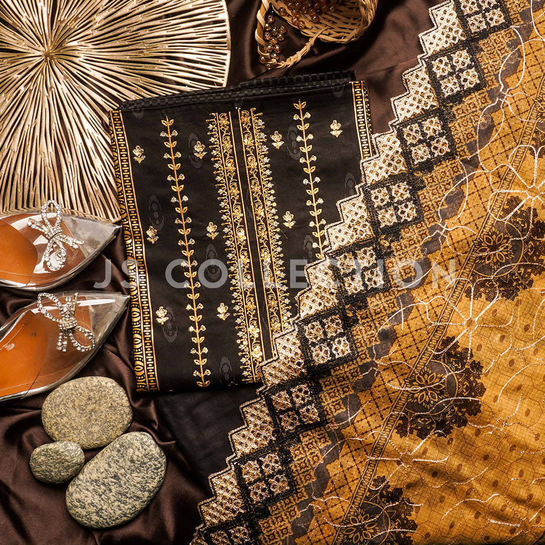 3 Pc Lawn Embroidered Chiffon Dupatta Cutwork Un-stitched-UN2144