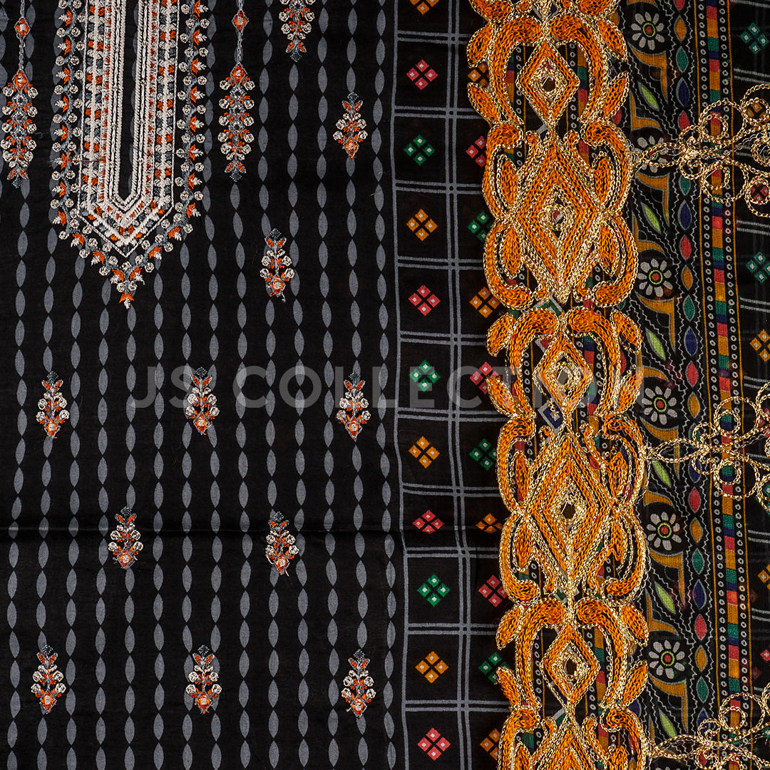3 Pc Lawn Embroidered Chiffon Dupatta Cutwork Un-stitched-UN2121