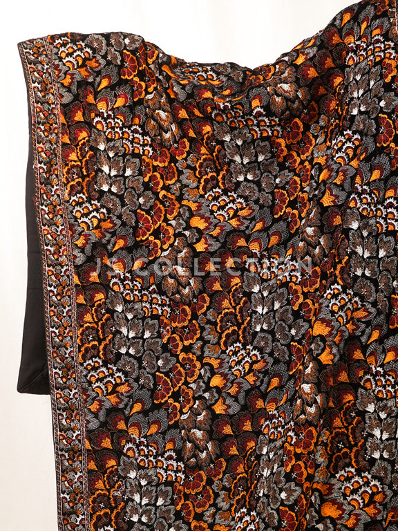 Black Embroidered Velvet Shawl - VS9236