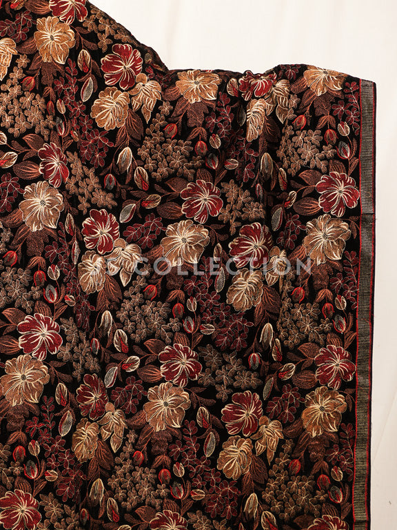 Black Embroidered Velvet Shawl - VS9238
