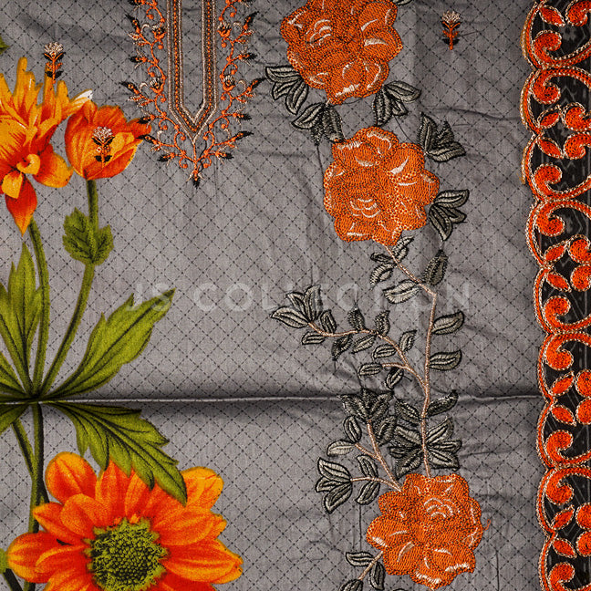3 Pc Lawn Embroidered Chiffon Dupatta Cutwork Un-stitched-UN2053