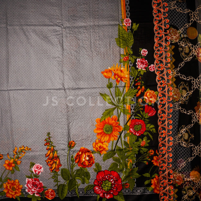 3 Pc Lawn Embroidered Chiffon Dupatta Cutwork Un-stitched-UN2053