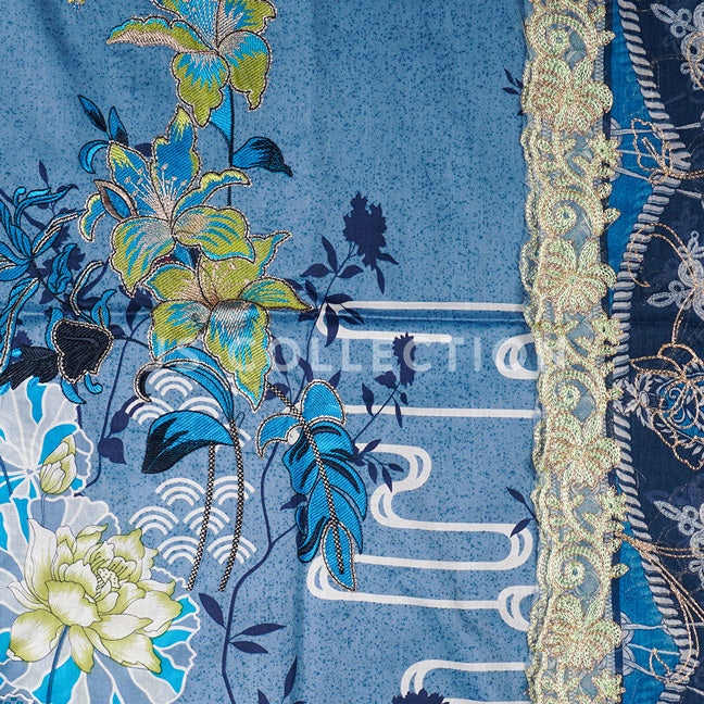 3 Pc Lawn Embroidered Chiffon Dupatta Cutwork Un-stitched-UN2026a