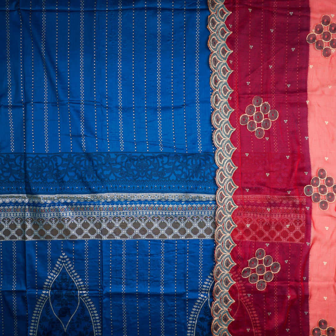 3 Pc Lawn Embroidered Chiffon Dupatta Cutwork Un-stitched-UN2276