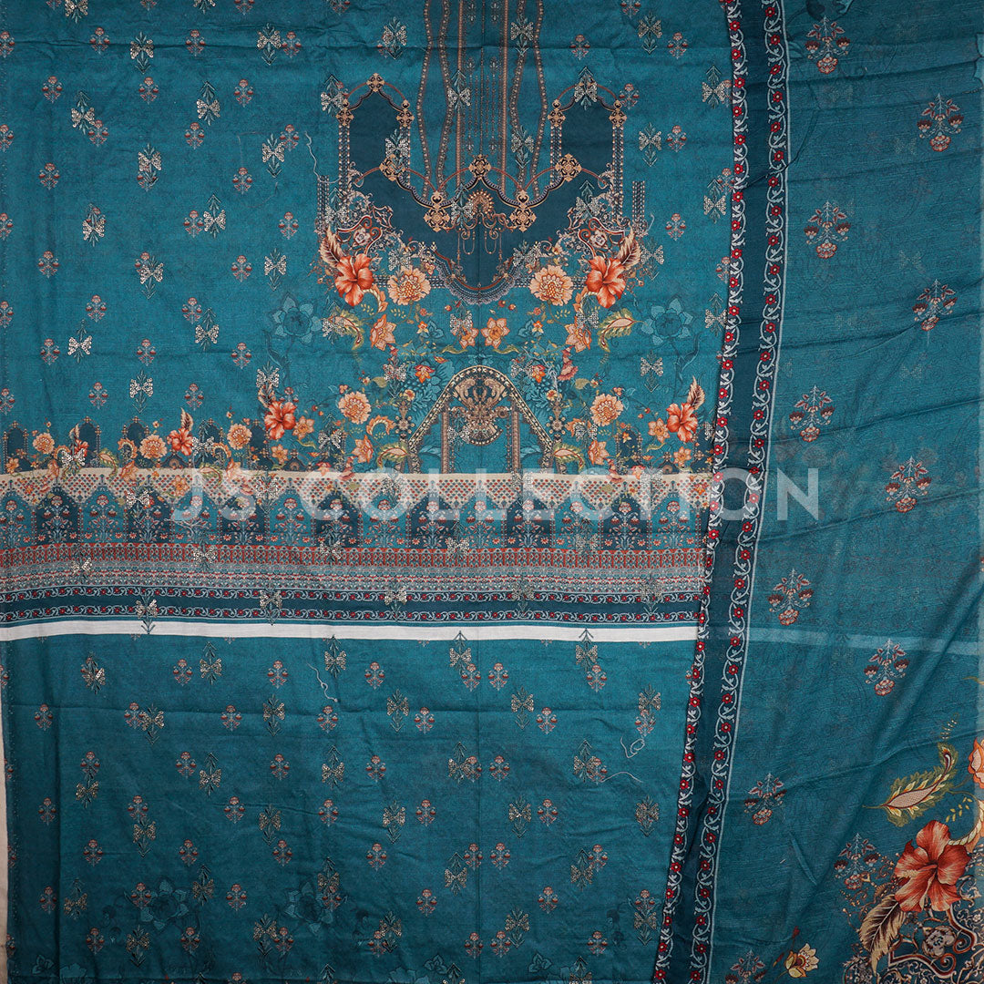 3 Pc Lawn Embroidered Chiffon Dupatta Cutwork Un-stitched-UN2199