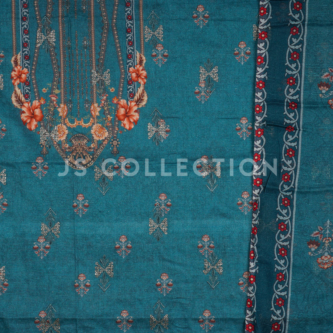 3 Pc Lawn Embroidered Chiffon Dupatta Cutwork Un-stitched-UN2199