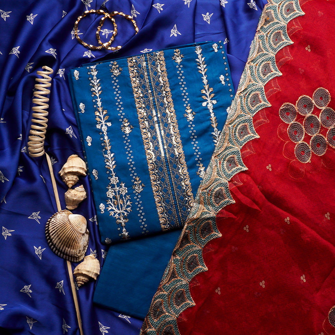 3 Pc Lawn Embroidered Chiffon Dupatta Cutwork Un-stitched-UN2276