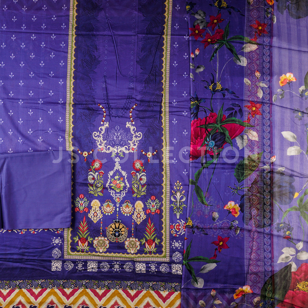 3 Pc Lawn Printed Bamber Chiffon Dupatta Un-stitched-UN2133