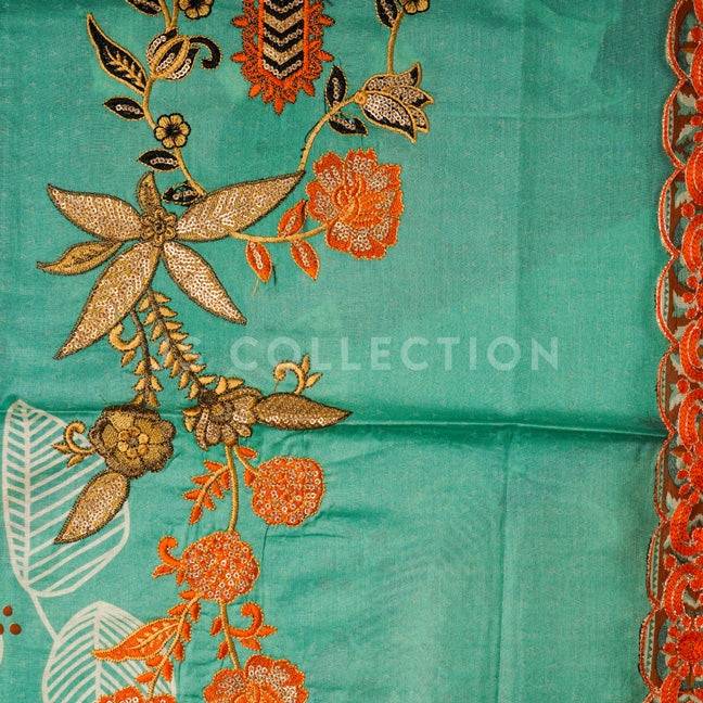 3 Pc Lawn Embroidered Chiffon Dupatta Cutwork Un-stitched-UN2055