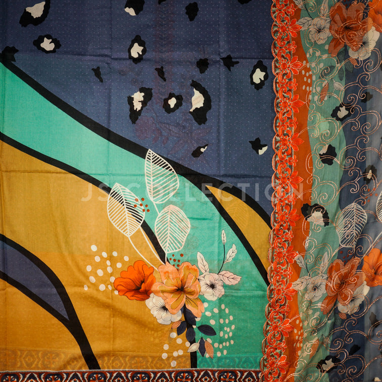 3 Pc Lawn Embroidered Chiffon Dupatta Cutwork Un-stitched-UN2055