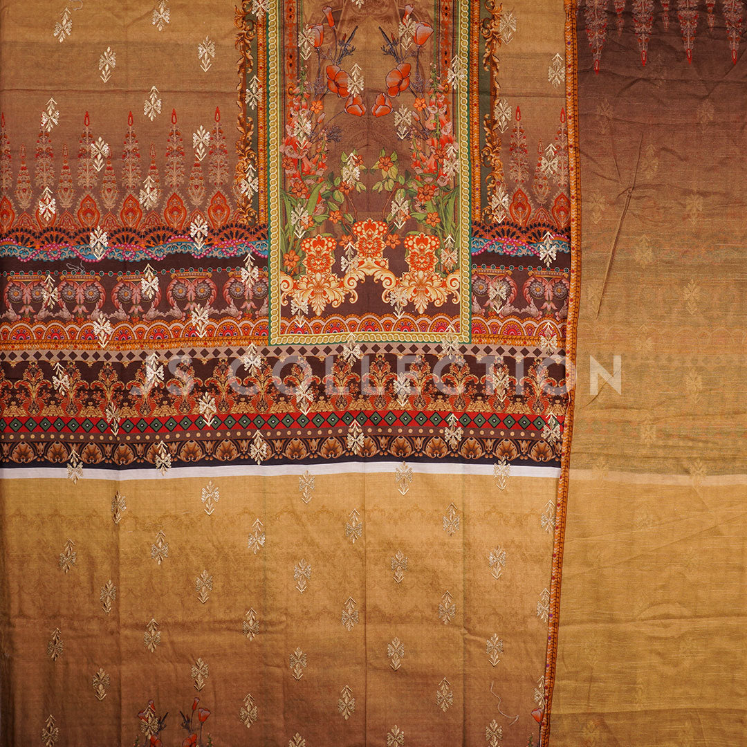 3 Pc Digital Lawn Embroidered with Bamber Chiffon Dupatta Un-stitched-UN2196