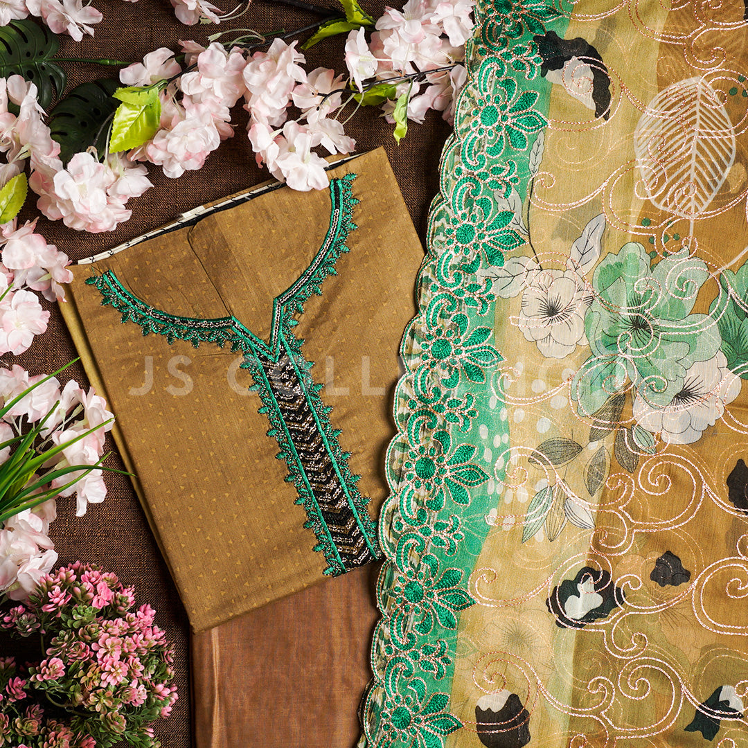 3 Pc Lawn Embroidered Chiffon Dupatta Cutwork Un-stitched-UN2058