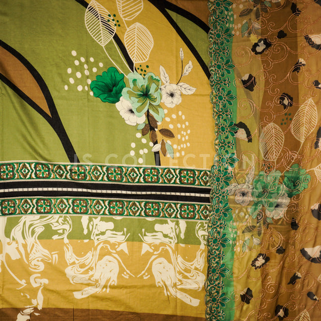 3 Pc Lawn Embroidered Chiffon Dupatta Cutwork Un-stitched-UN2058