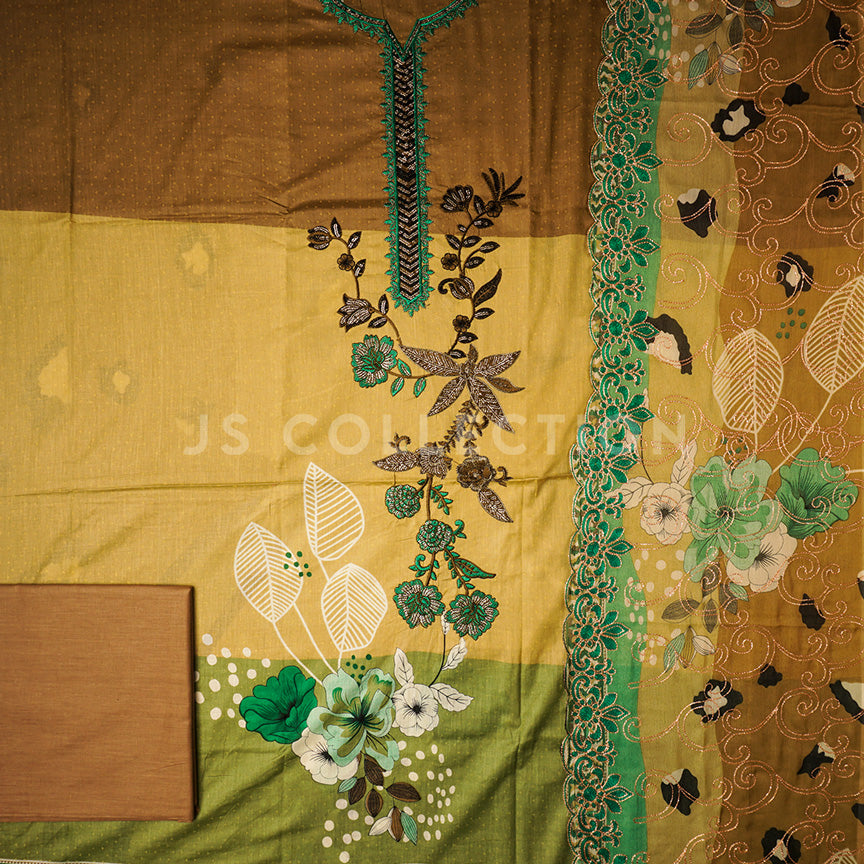 3 Pc Lawn Embroidered Chiffon Dupatta Cutwork Un-stitched-UN2058
