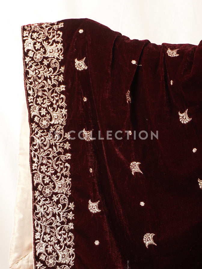 Burgundy Embroidered Velvet Shawl - VS9271