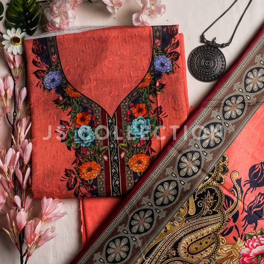 3 Pc Lawn Chikankari Lawn Dupatta Un-stitched-UN2090