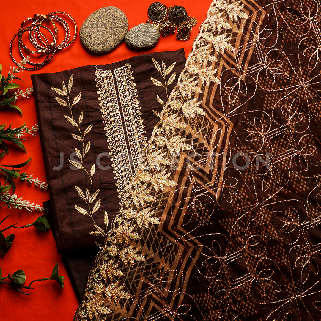 3 Pc Lawn Embroidered Chiffon Dupatta Cutwork Un-stitched-UN2212