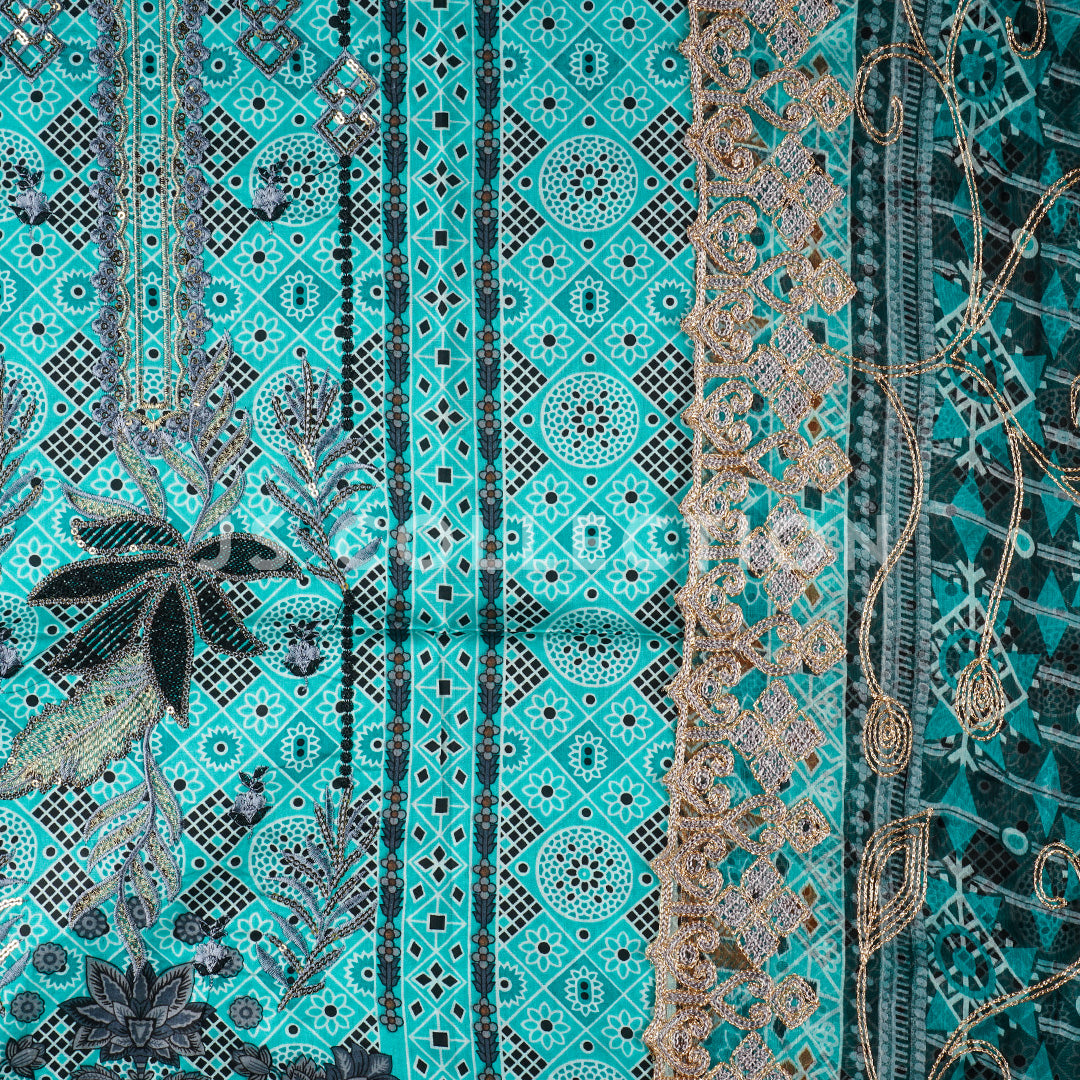 3 Pc Lawn Embroidered Chiffon Dupatta Cutwork Un-stitched-UN2146