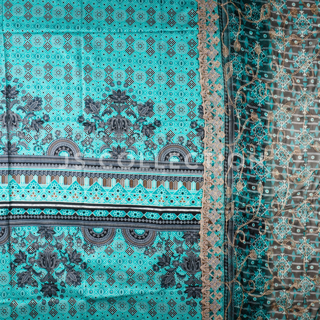 3 Pc Lawn Embroidered Chiffon Dupatta Cutwork Un-stitched-UN2146