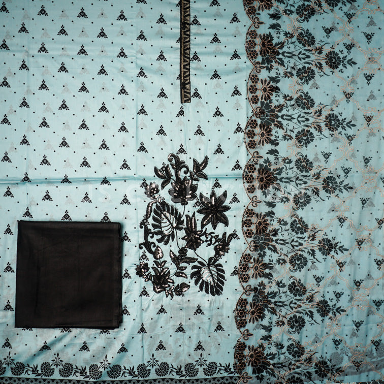 3 Pc Lawn Embroidered Chiffon Dupatta Cutwork Un-stitched-UN2057
