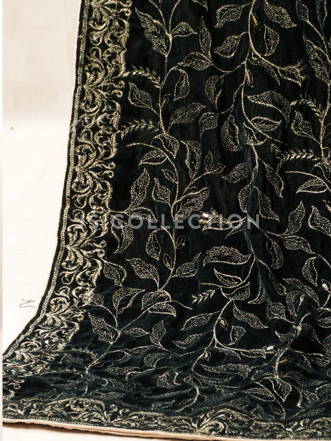Green Embroidered Velvet Shawl - VS9254