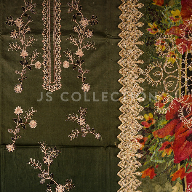 3 Pc Lawn Embroidered Chiffon Dupatta Cutwork Un-stitched-UN2035